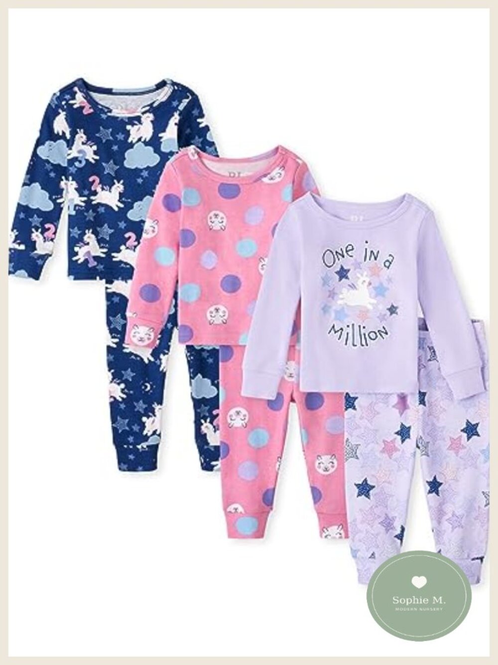 Toddler Girls Long Sleeve Top and Pants Cotton Pajama Set 3 Pack